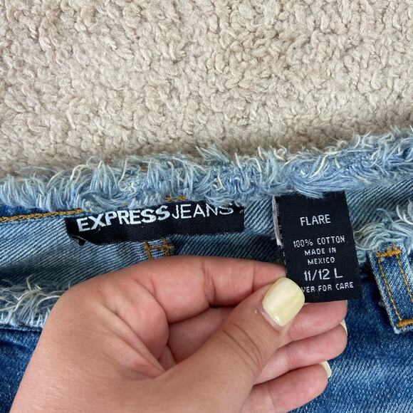 Express Vintage Y2K Blue Flare Wide Leg Jeans with Raw Hem Size 12 - Picture 2 of 5
